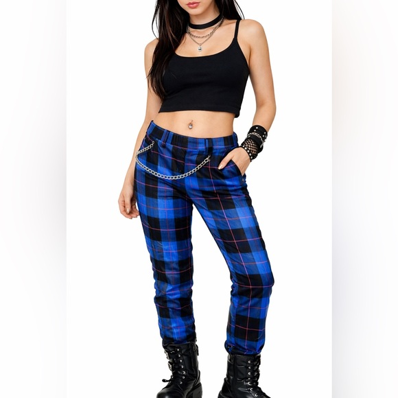 Tristan Pants - 🇨🇦 Y2K Tristan Blue Plaid Pants Low Rise Slim fit Size 9 Emo Alt Punk Indie